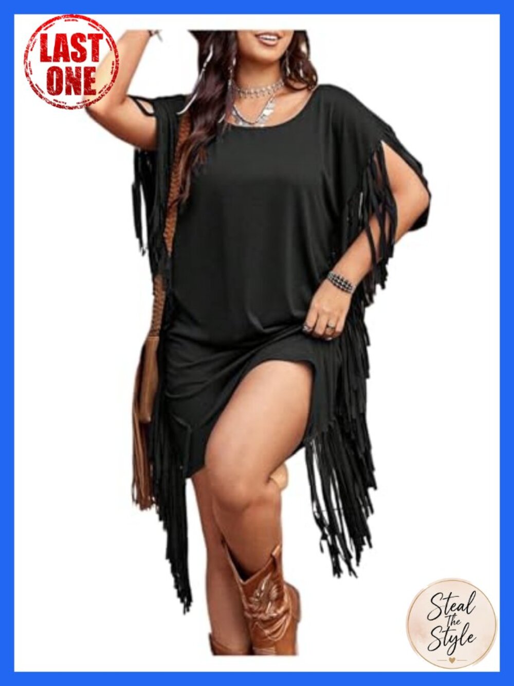 Plus Size Fringe T Shirt Dress Backless Mini Cowgirl
